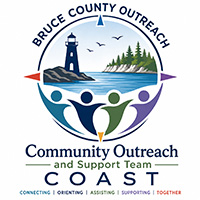 The Bruce County Community Outreach and Support Team (COAST) logo with tagline "connecting, orienting, assisting, supporting, together." 