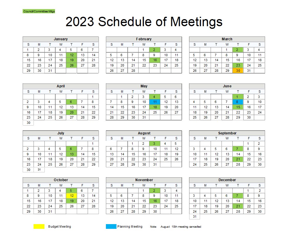 Upcoming meeting schedule