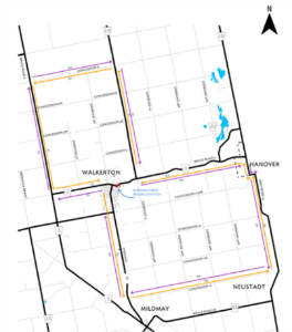 Yellow and purple arrows indicate directional detours around Durham Street Bridge construction (area marked with red circle).