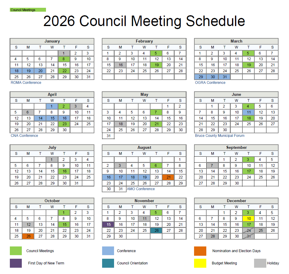 2026 Council and Committee Meeting Schedule