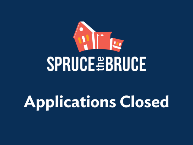 Spruce the Bruce Applications Closed with Spruce the Bruce Logo of a row of commercial properties