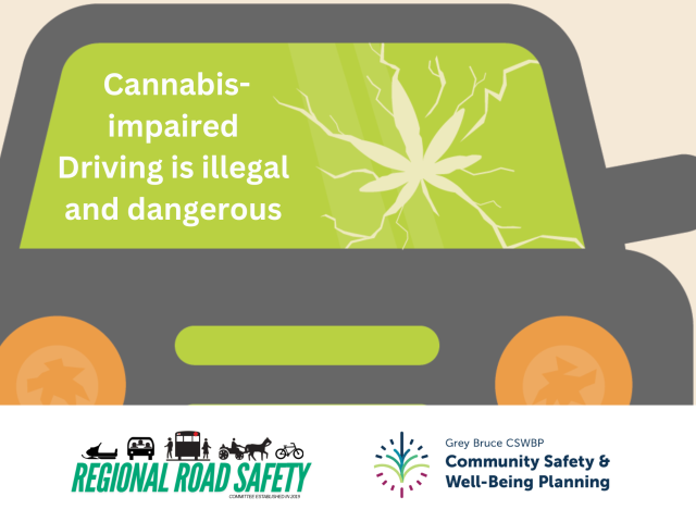 Text overlay "Cannabis-impaired driving is illegal and dangerous" on graphic of crashed vehicle