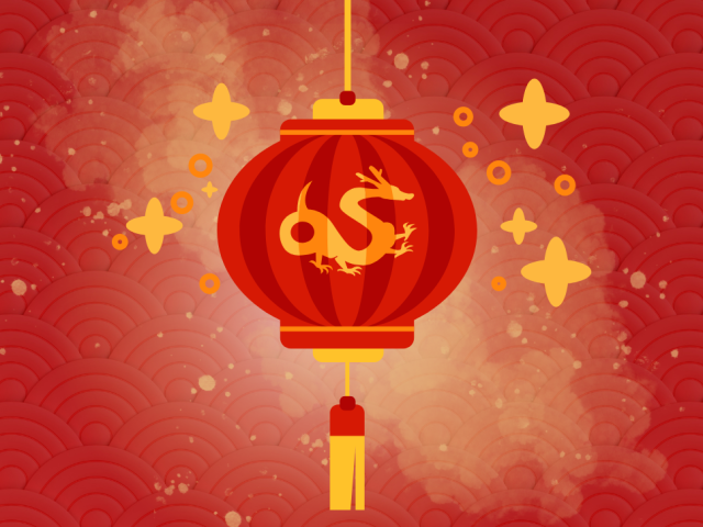 An illustration of a red and gold Chinese lantern.