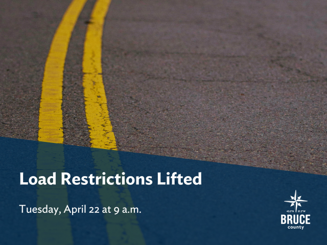 Image of road with text overlay that says Load Restriction Lifted Tuesday, April 22 at 9 a.m.