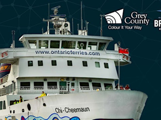 The Chi-Cheemaun and logos for Grey and Bruce Counties.