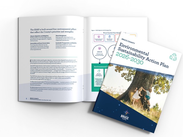 A preview of the Environmental Sustainability Action plan featuring the cover and two interior pages.