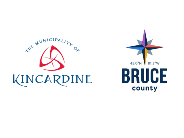 Logos for the Municipality of Kincardine and Bruce County.