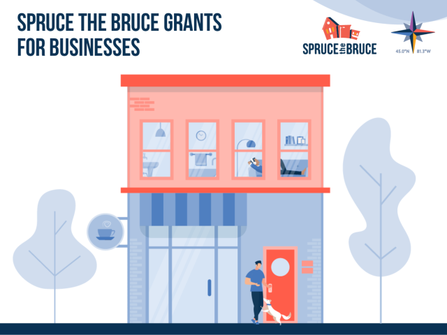 Graphic of a man entering a door to an apartment unit that is above a commercial space