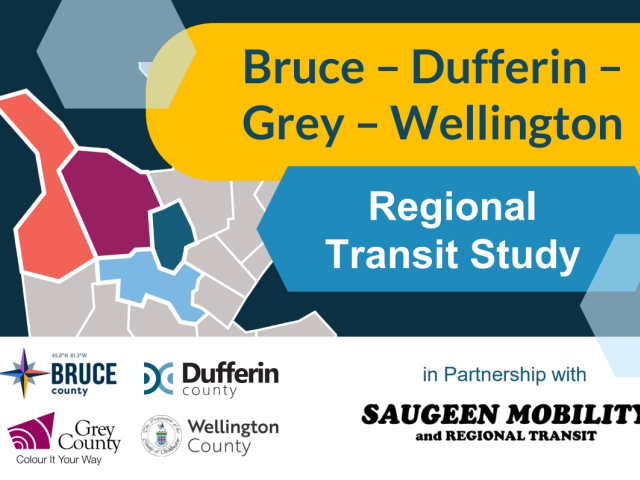 Graphic for the Bruce, Dufferin, Grey, and Wellington Regional Transit Study. 